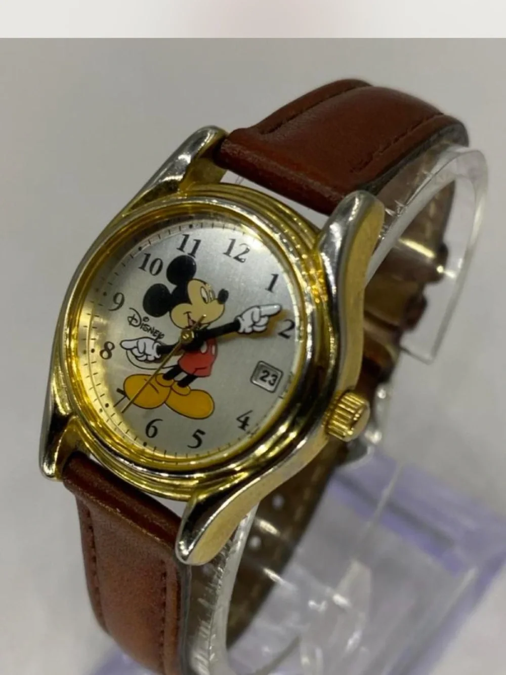 *** Disney  ^^^ Ladies Mickey Mouse Gold-Tone Watch / Tan  Leather Strap ***